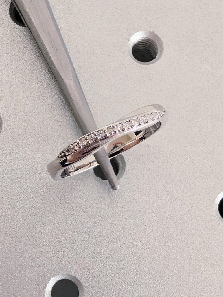 Twisted Half Pave Diamond Band, 18K White Gold Matching Engagement Ring, Personalized Stacking Ring image #9