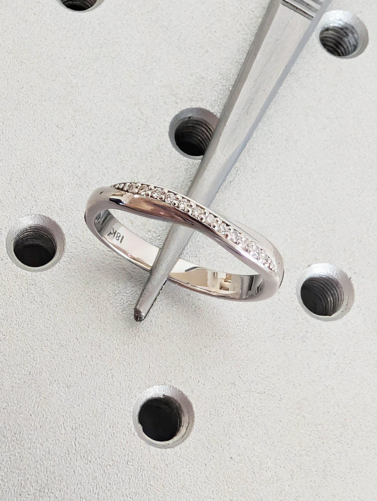 Twisted Half Pave Diamond Band, 18K White Gold Matching Engagement Ring, Personalized Stacking Ring