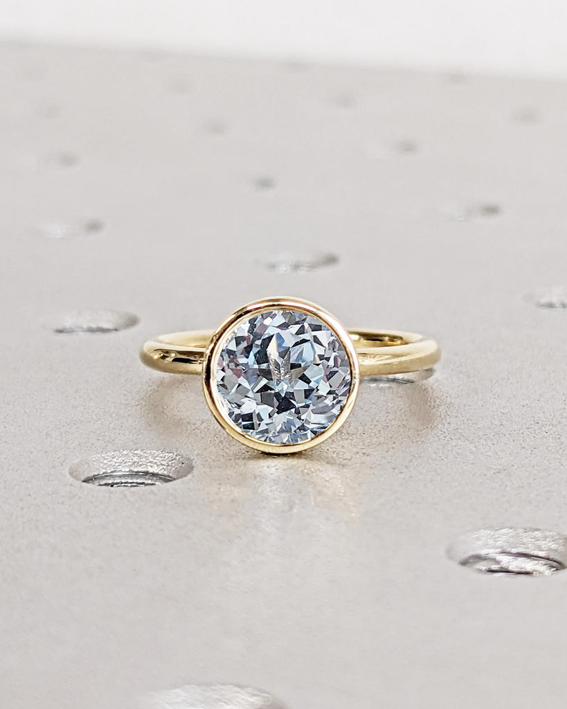 Vintage Tulip Setting Aquamarine Ring, Lotus Flower Nature Ring, 14K Solid Gold Bezel Engagement Ring, Light Blue Gemstone, March Birthstone