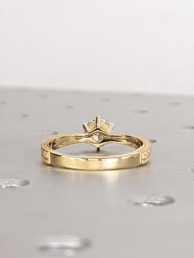 Milgrain 18k Yellow Gold Engagement Ring, Minimalist Lab Diamond Ring image #5