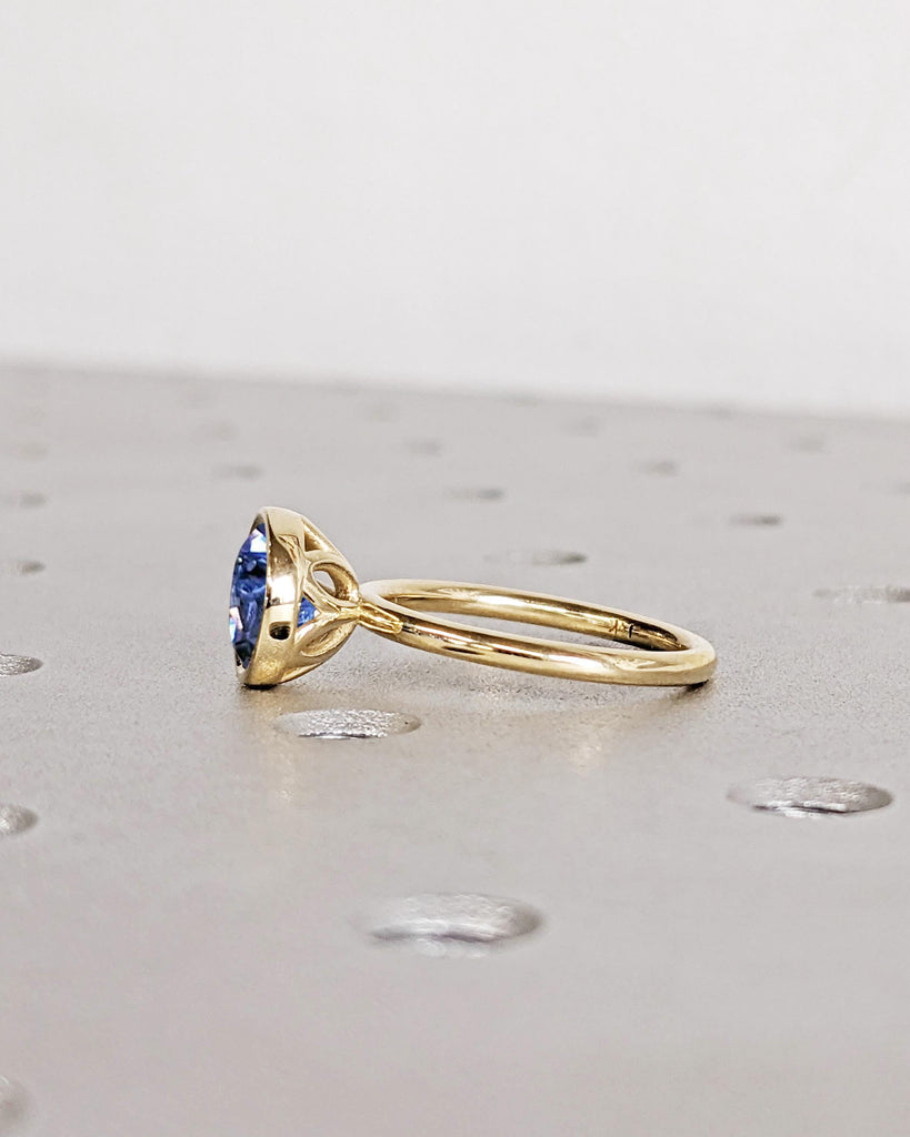 Vintage Tulip Setting Tanzanite Ring, Lotus Flower Nature Ring, Yellow Gold Bezel Engagement Ring, Violet Blue Tanzanite December Birthstone image #4