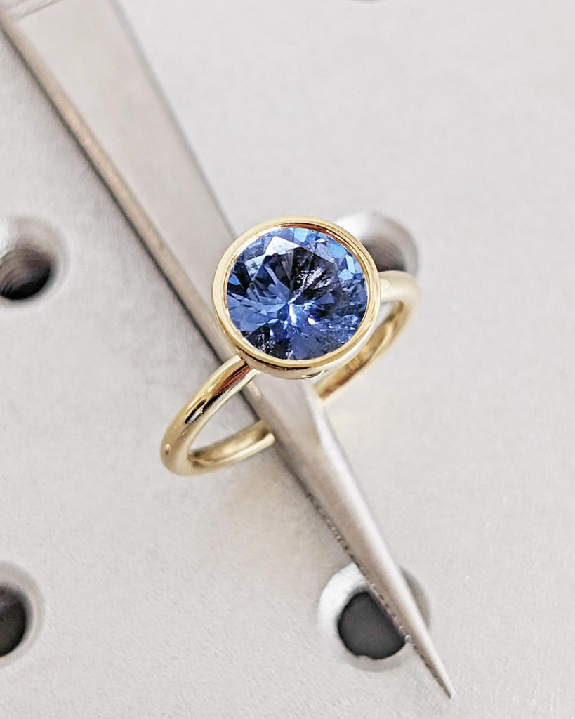Vintage Tulip Setting Tanzanite Ring, Lotus Flower Nature Ring, Yellow Gold Bezel Engagement Ring, Violet Blue Tanzanite December Birthstone image #6