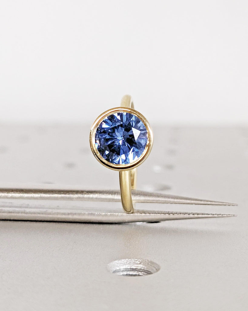 Vintage Tulip Setting Tanzanite Ring, Lotus Flower Nature Ring, Yellow Gold Bezel Engagement Ring, Violet Blue Tanzanite December Birthstone image #7