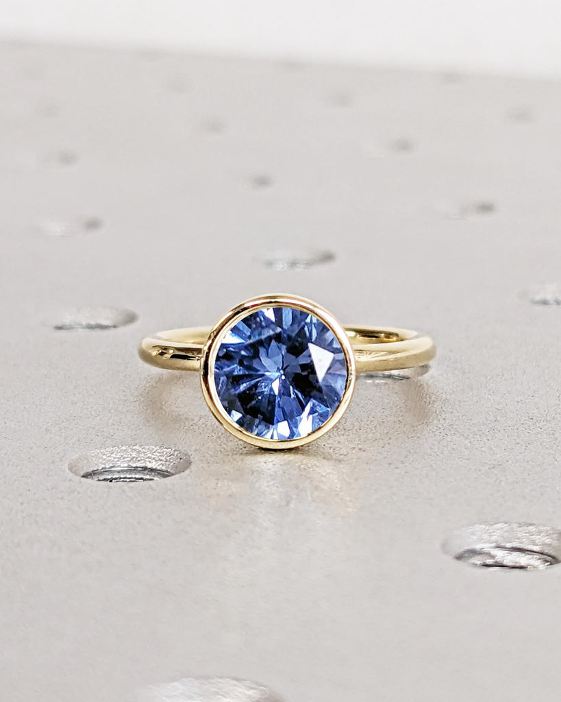 Vintage Tulip Setting Tanzanite Ring, Lotus Flower Nature Ring, Yellow Gold Bezel Engagement Ring, Violet Blue Tanzanite December Birthstone