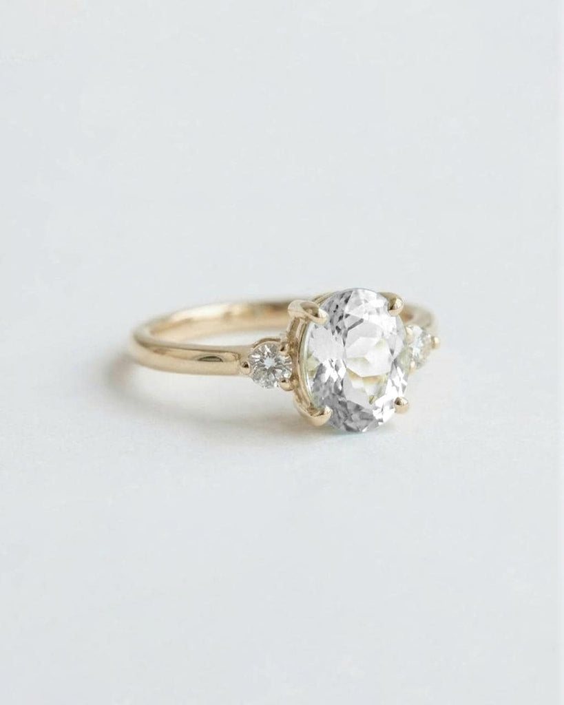 1-4 Carat Oval Moissanite Dainty Ring | 14k Yellow Gold Minimalist Engagement Ring | Three Stone Ring | Delicate Ring Gift for Her