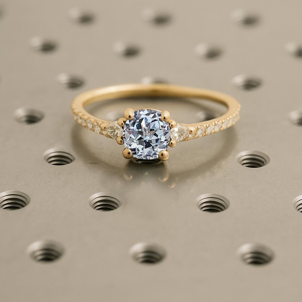 Half Eternity Rings, 14k Solid Gold Aquamarine Engagement Ring for Woman, Lab Aquamarine Jewelry image #2