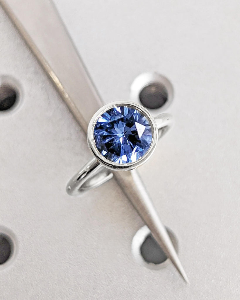 Vintage Tulip Setting Tanzanite Ring, Lotus Flower Nature Ring, White Gold Bezel Engagement Ring, Violet Blue Tanzanite December Birthstone