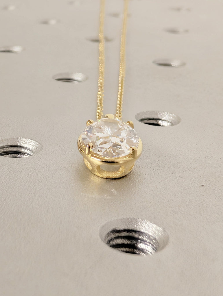 Oval Moissanite Pendant Necklace, 14K Yellow Gold Necklace, Unique Bridal Necklace image #7