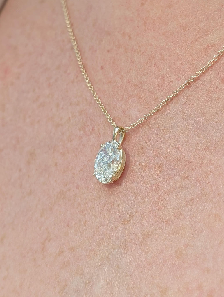 Oval Moissanite Pendant Necklace, 14K Yellow Gold Necklace, Unique Bridal Necklace image #3