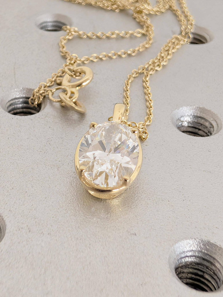 Oval Moissanite Pendant Necklace, 14K Yellow Gold Necklace, Unique Bridal Necklace image #9