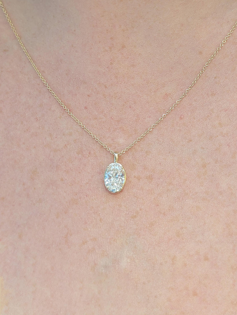Oval Moissanite Pendant Necklace, 14K Yellow Gold Necklace, Unique Bridal Necklace image #5