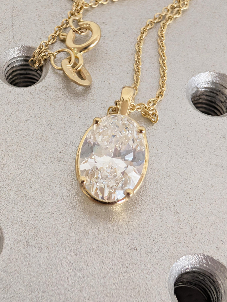 Oval Moissanite Pendant Necklace, 14K Yellow Gold Necklace, Unique Bridal Necklace image #1