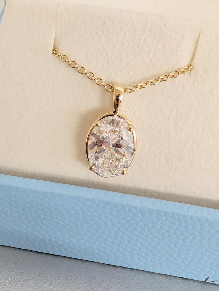 Oval Moissanite Pendant Necklace, 14K Yellow Gold Necklace, Unique Bridal Necklace image #11
