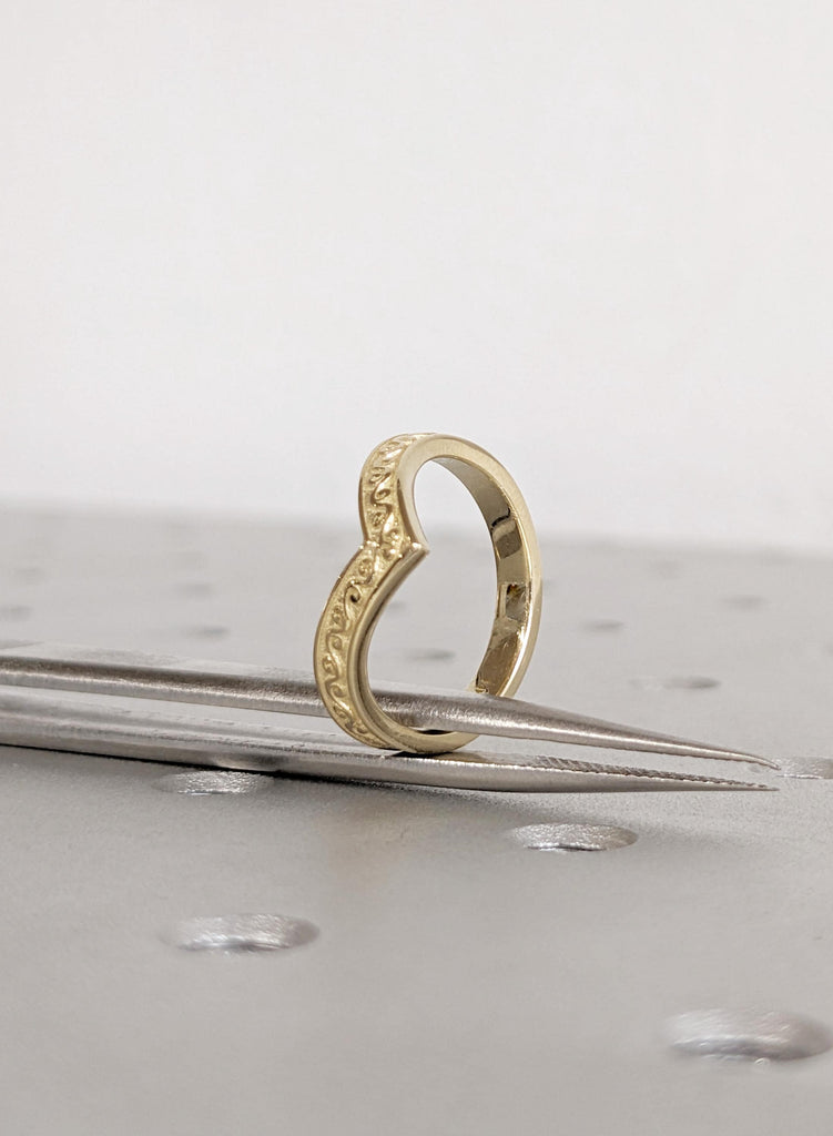 14K Yellow Gold Filigree Wedding Band, Curved Matching Ring for Women, Vintage Inspired Stacking Band, Delicate Gold Wedding Ring For Her image #7