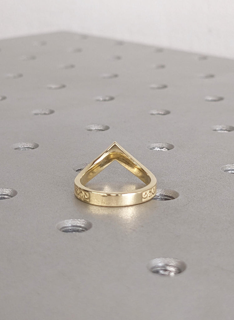 14K Yellow Gold Filigree Wedding Band, Curved Matching Ring for Women, Vintage Inspired Stacking Band, Delicate Gold Wedding Ring For Her image #3