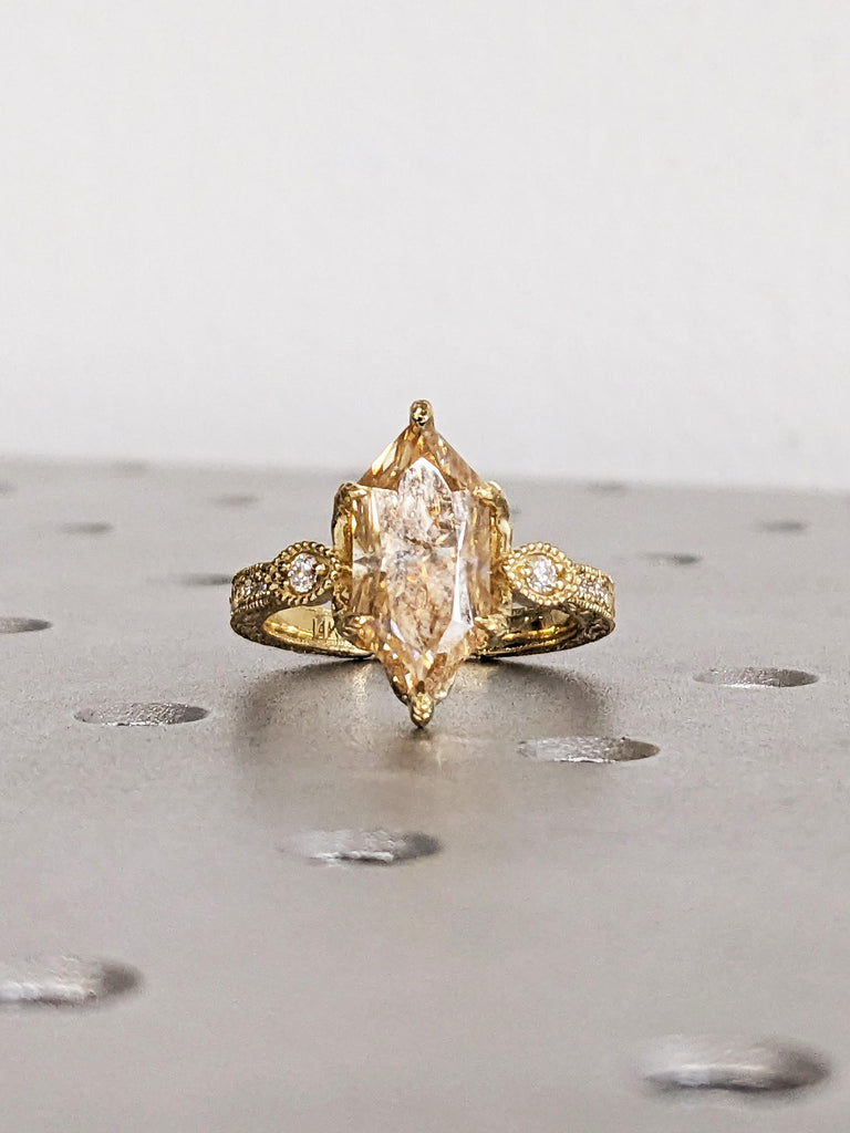 Dutch Marquise Cut Moissanite Ring, 14K Gold Filigree Wedding Band, Vintage Cathedral Setting Engagement Ring, 6 Prong Tulip Diamond Ring image #8