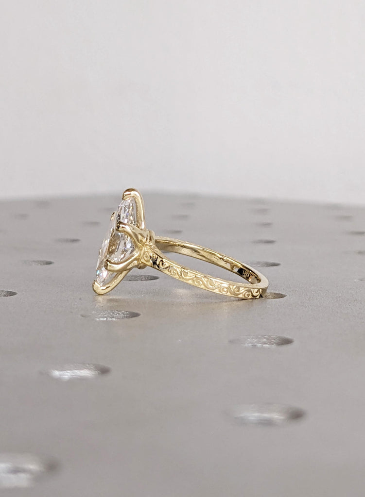 Marquise Lab Grown Diamond Engagement Ring, 14K Yellow Gold Filigree Ring, Vintage Inspired Solitaire, Elegant Bridal Ring, Promise Ring image #5
