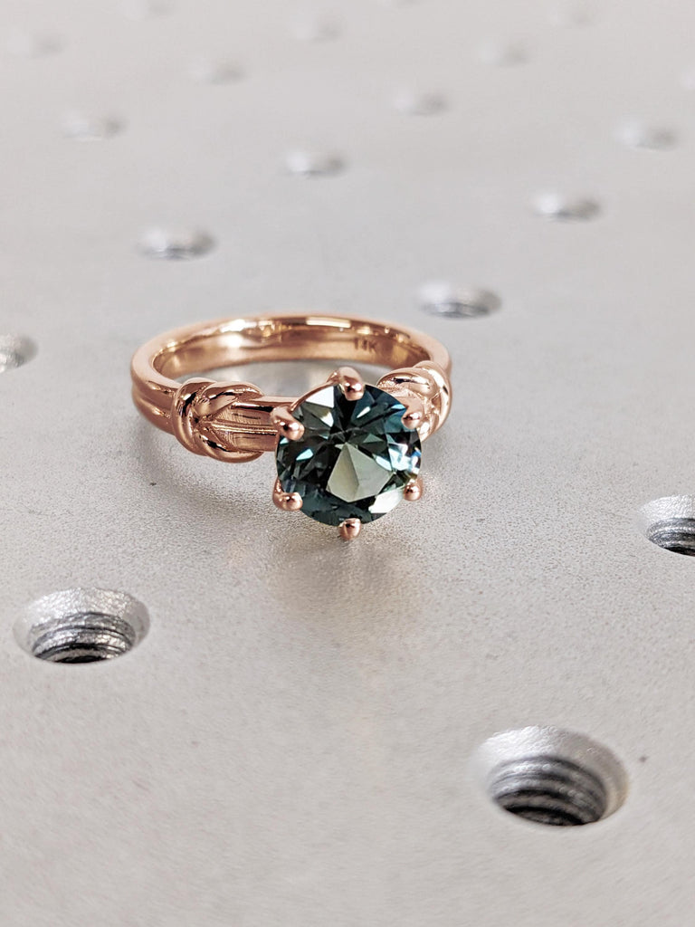 1ct Natural Peacock Sapphire Ring, 14K Rose Gold Twist Knot Band image #4