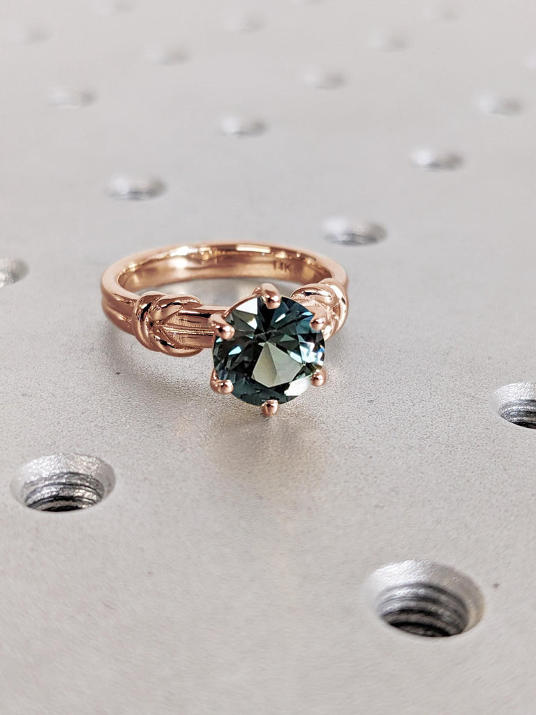 1ct Sapphire Ring, Natural Peacock Sapphire Engagement Ring, September Birthstone Jewelry, 14K Rose Gold Ring, Twist Knot Band, Promise Ring image #3