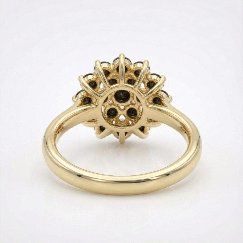 Art Deco Black Diamond Flower Ring • 14k Gold Floral Engagement Ring • Floral Anniversary Ring • Vintage Wedding Ring for Her • Gift for Mom image #5
