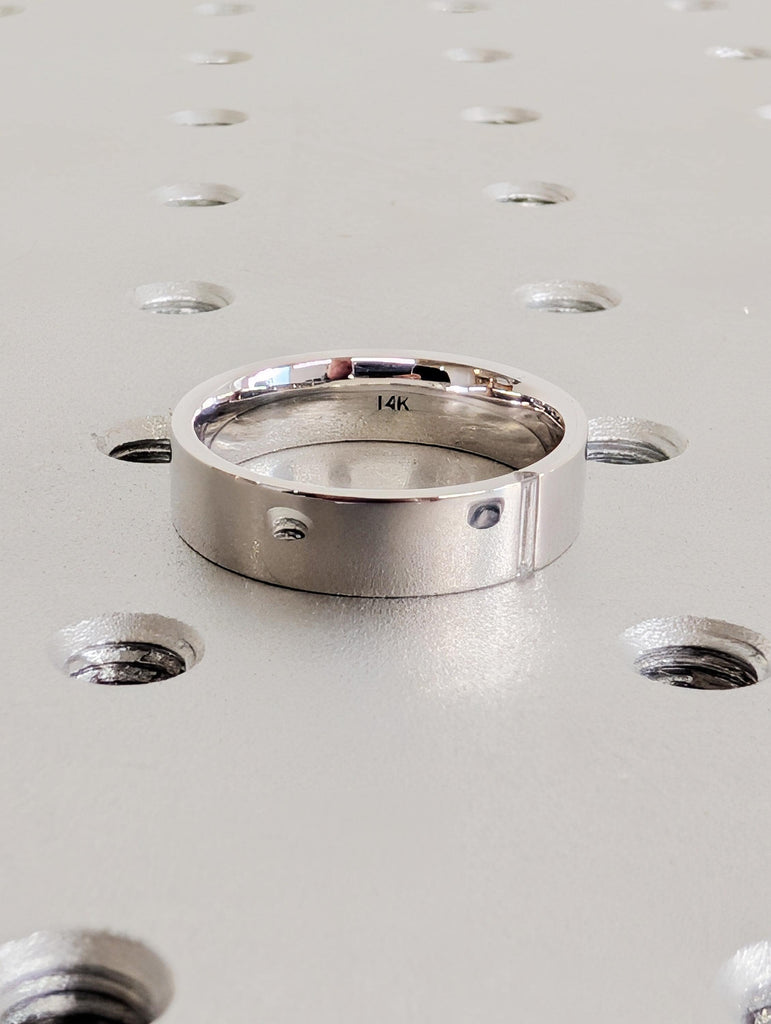 14K White Gold Baguette Cut Diamond Ring, Men's Modern Engagement Ring, 5mm Polished Wedding Band, Comfort Fit Everyday Ring, Ring Stack image #4