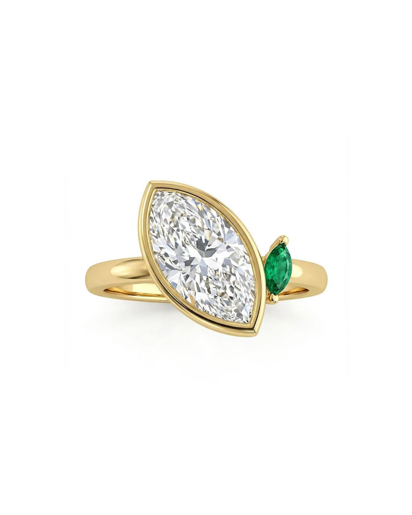 1-4CT Marquise Cut Moissanite Engagement Ring | Moissanite and Green Emerald Ring | Solid Gold Wedding Anniversary Rings for Women image #1
