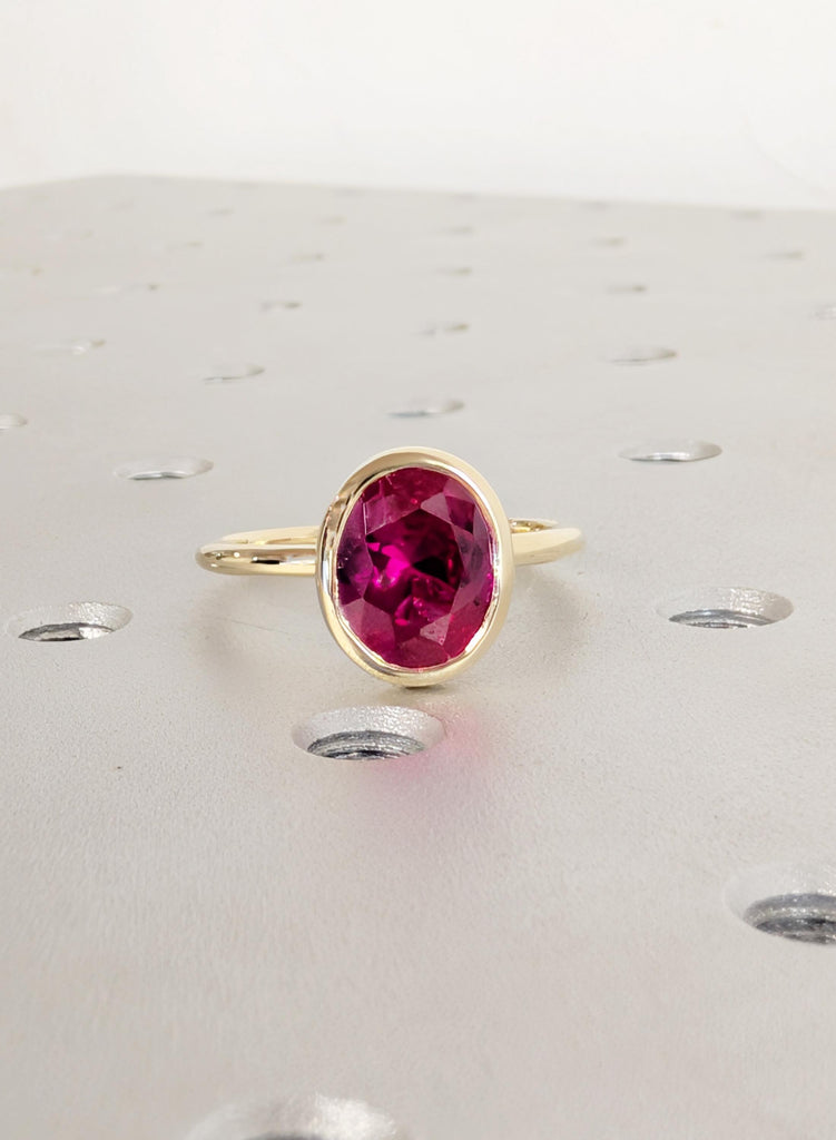 Ruby Ring, Lab Ruby Engagement Ring, Dainty 14K Yellow Gold Oval Cut Ring, Woman's Wedding Ring, July Birthstone Ring, Gemstone Ring For Her image #6