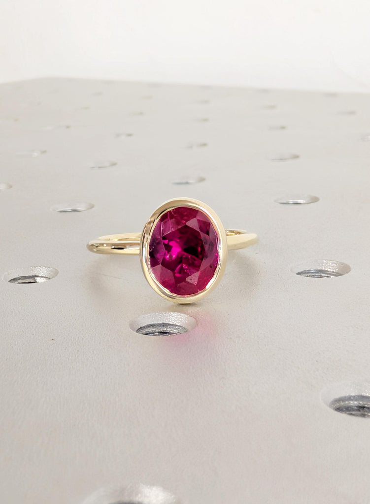 14K Yellow Gold Oval Cut Ruby Engagement Ring, July Birthstone Ring image #6