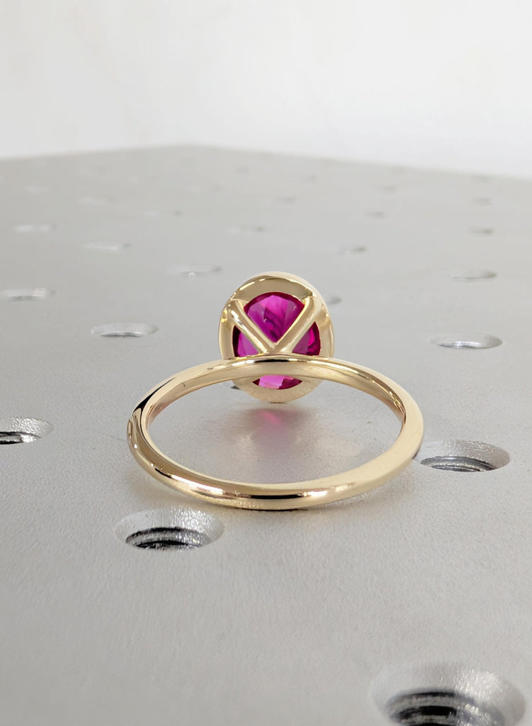 Ruby Ring, Lab Ruby Engagement Ring, Dainty 14K Yellow Gold Oval Cut Ring, Woman's Wedding Ring, July Birthstone Ring, Gemstone Ring For Her image #8