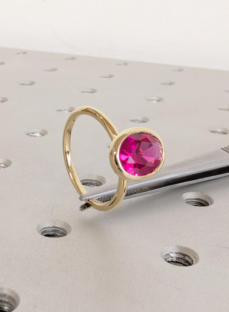 Ruby Ring, Lab Ruby Engagement Ring, Dainty 14K Yellow Gold Oval Cut Ring, Woman's Wedding Ring, July Birthstone Ring, Gemstone Ring For Her image #9