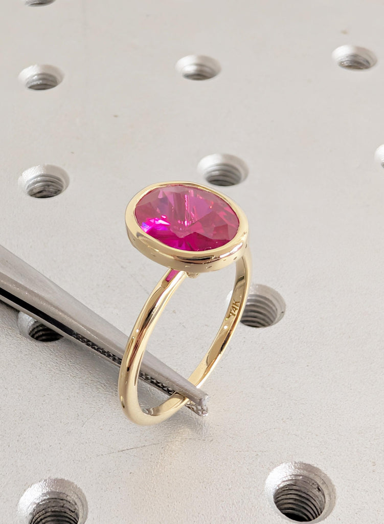 14K Yellow Gold Oval Cut Ruby Engagement Ring, July Birthstone Ring image #11