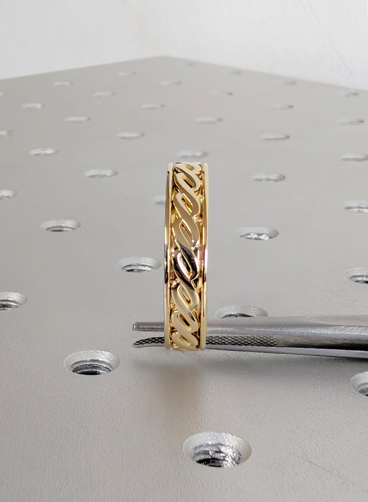 Men’s 14K Yellow Gold Wedding Band, Men's Engagement Ring, Chain Link Pattern Men's Solid Gold Stacking Ring, 5mm Irish Wedding Ring For Him image #5