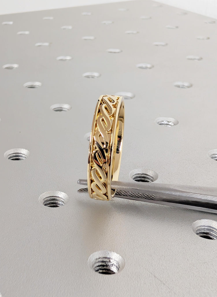 Men’s 14K Yellow Gold Wedding Band, Men's Engagement Ring, Chain Link Pattern Men's Solid Gold Stacking Ring, 5mm Irish Wedding Ring For Him image #7