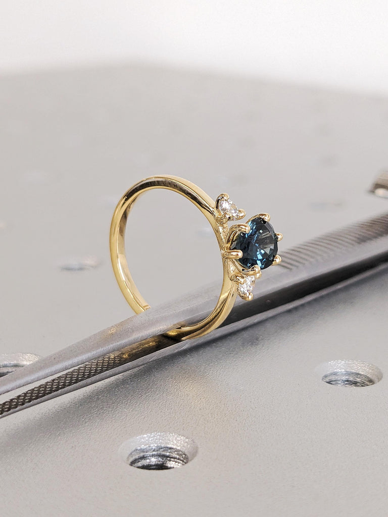 1ct Teal Green Sapphire Engagement Ring, Vintage Peacock Sapphire Pear Cut Wedding Band, Teardrop Birthstone Jewelry image #11