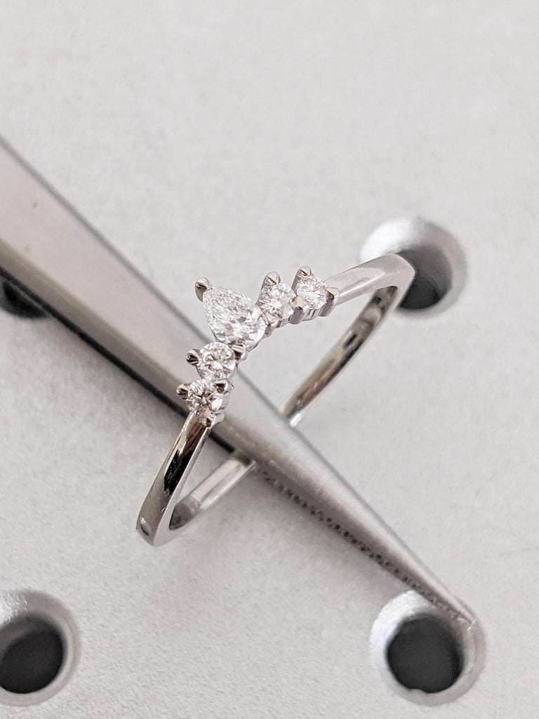 Curved Wedding Band, Platinum Ring, Unique Lab Diamond Stacking Rings image #12