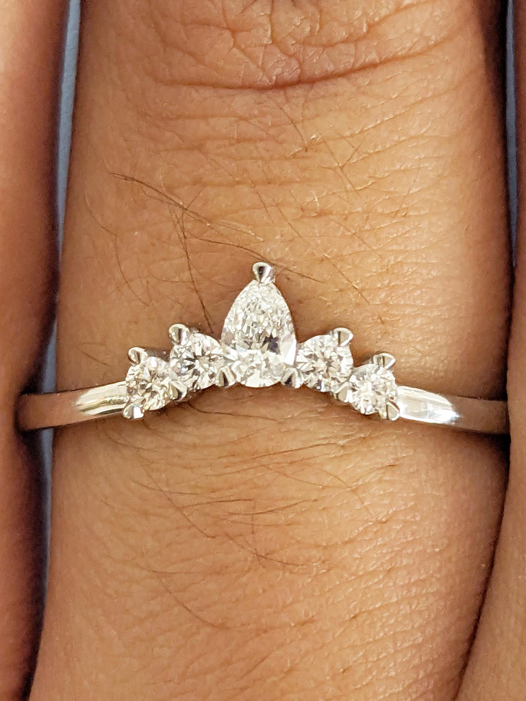 Curved Wedding Band, Platinum Ring, Unique Lab Diamond Stacking Rings image #13