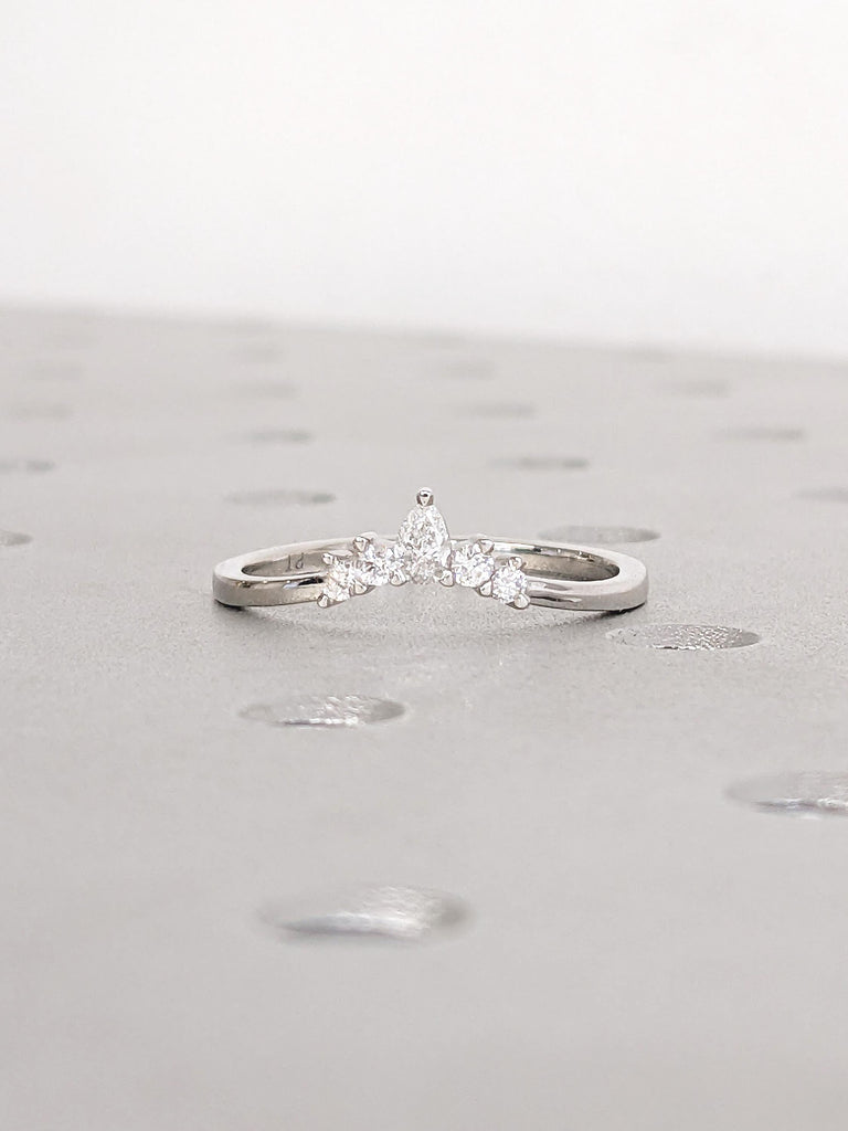 Curved Wedding Band, Platinum Ring, Unique Lab Diamond Stacking Rings image #4