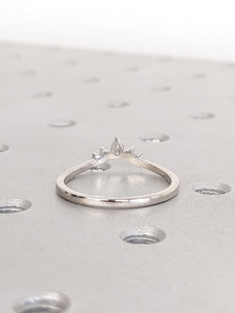 Curved Wedding Band, Platinum Ring, Unique Lab Diamond Stacking Rings image #5