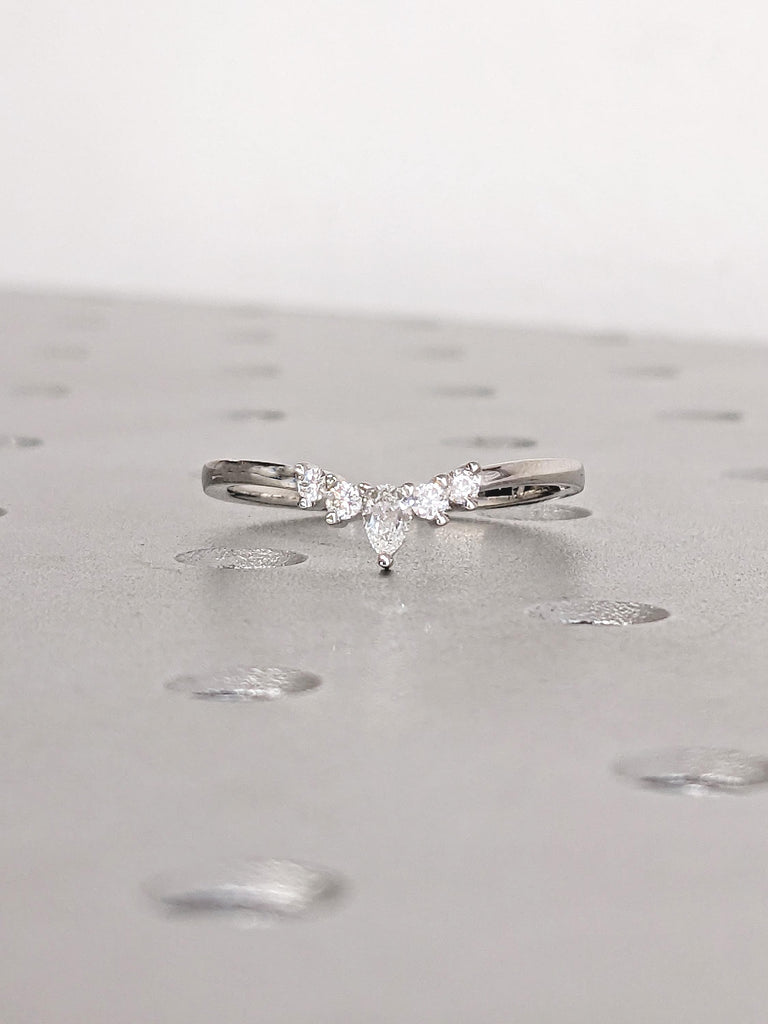 Curved Wedding Band, Platinum Ring, Unique Lab Diamond Stacking Rings image #8