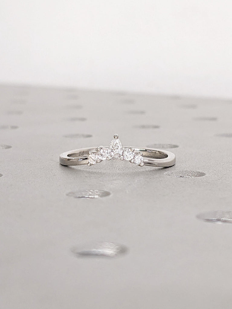Curved Wedding Band, Platinum Ring, Unique Lab Diamond Stacking Rings image #14