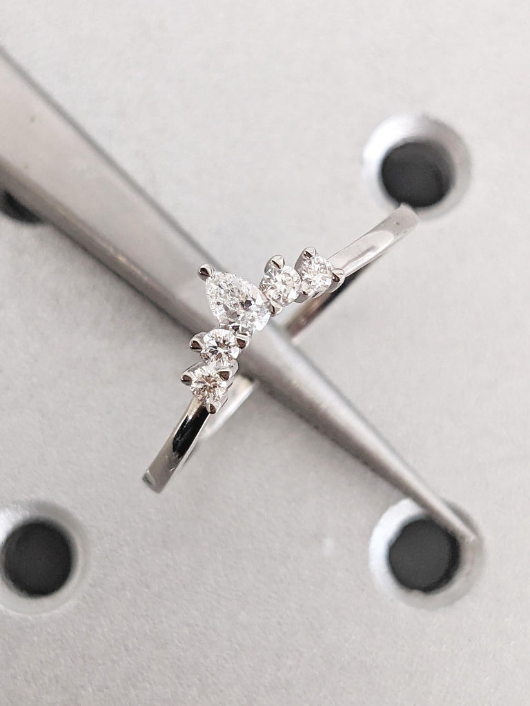 Curved Wedding Band, Platinum Ring, Unique Lab Diamond Stacking Rings image #2