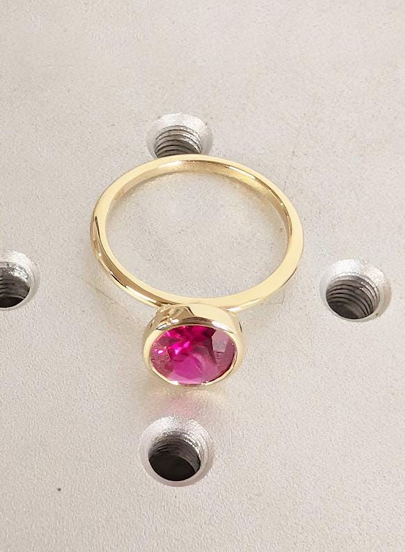 14K Yellow Gold Oval Cut Ruby Engagement Ring, July Birthstone Ring image #14