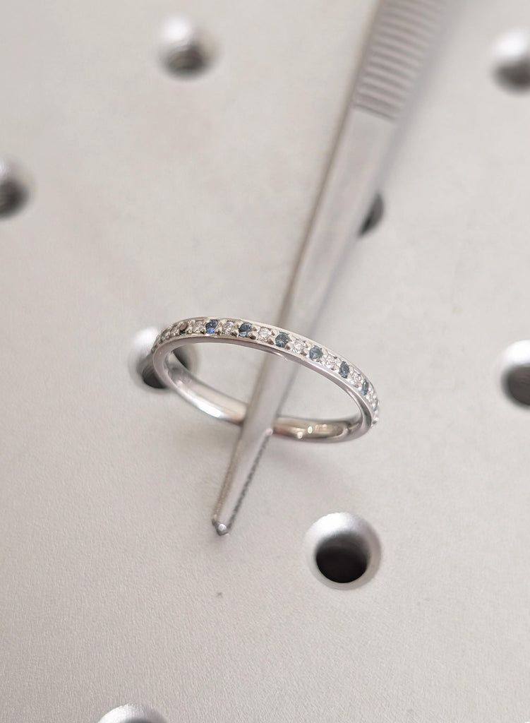 Teal Blue Sapphire Wedding Band: Platinum Pave Diamond Stacking Ring image #7