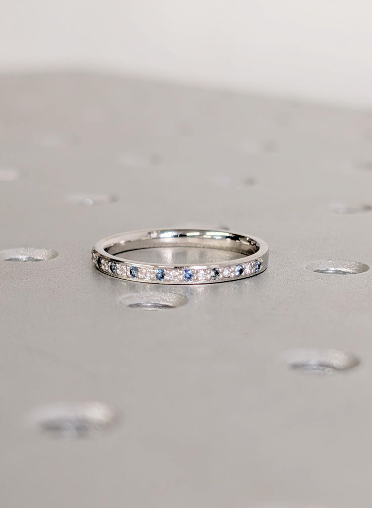 Teal Blue Sapphire Wedding Band: Platinum Pave Diamond Stacking Ring image #11