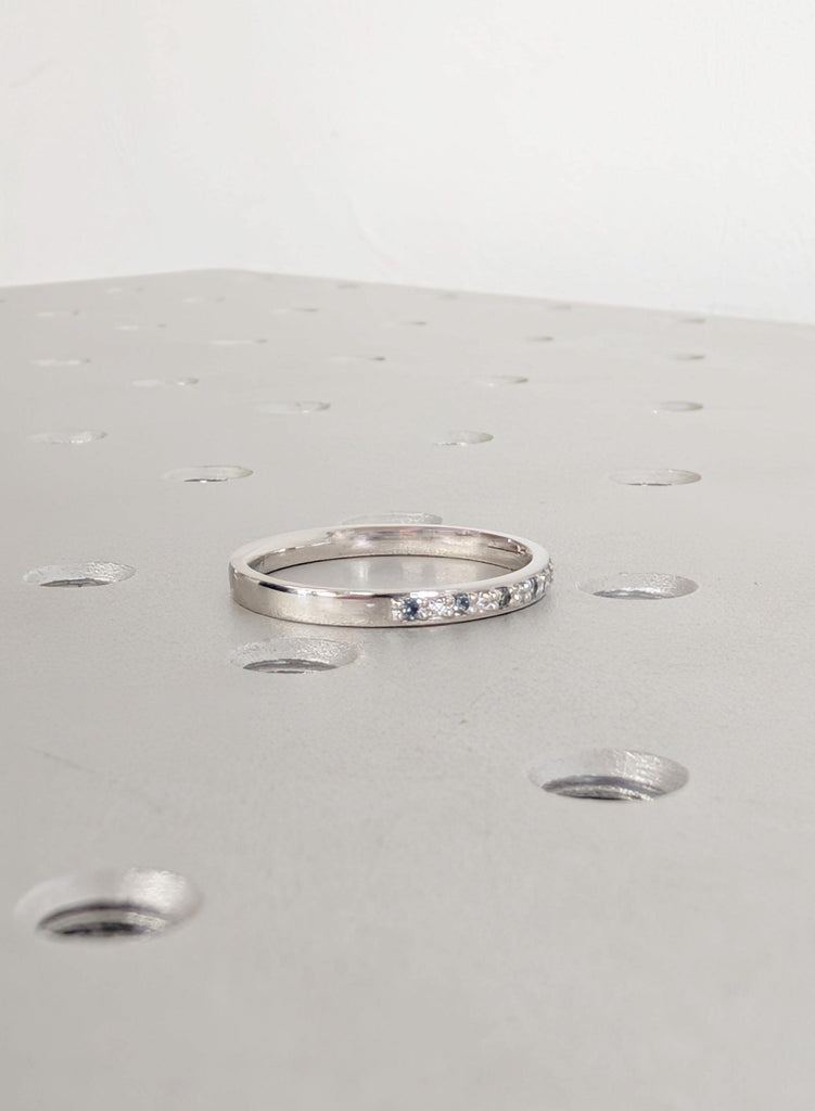 Teal Blue Sapphire Wedding Band: Platinum Pave Diamond Stacking Ring image #12