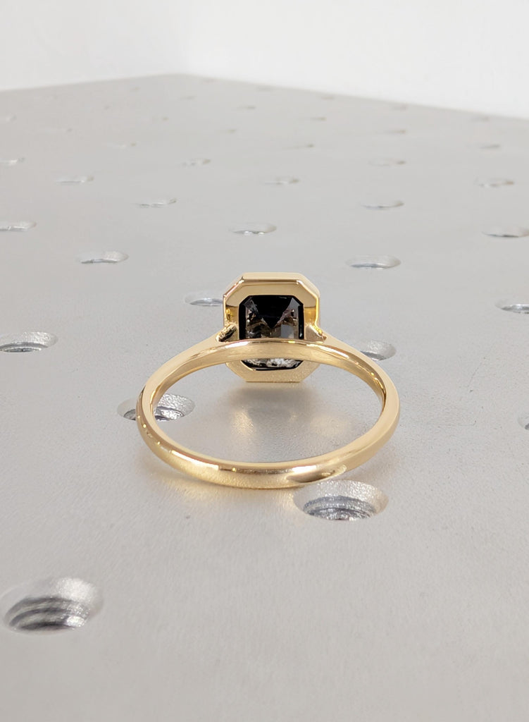 Salt and Pepper Diamond Ring, Emerald Cut Solitaire Ring, Bezel Set 18K Yellow Gold Engagement Ring, Wedding Ring, Promise Ring, Bridal Ring image #9