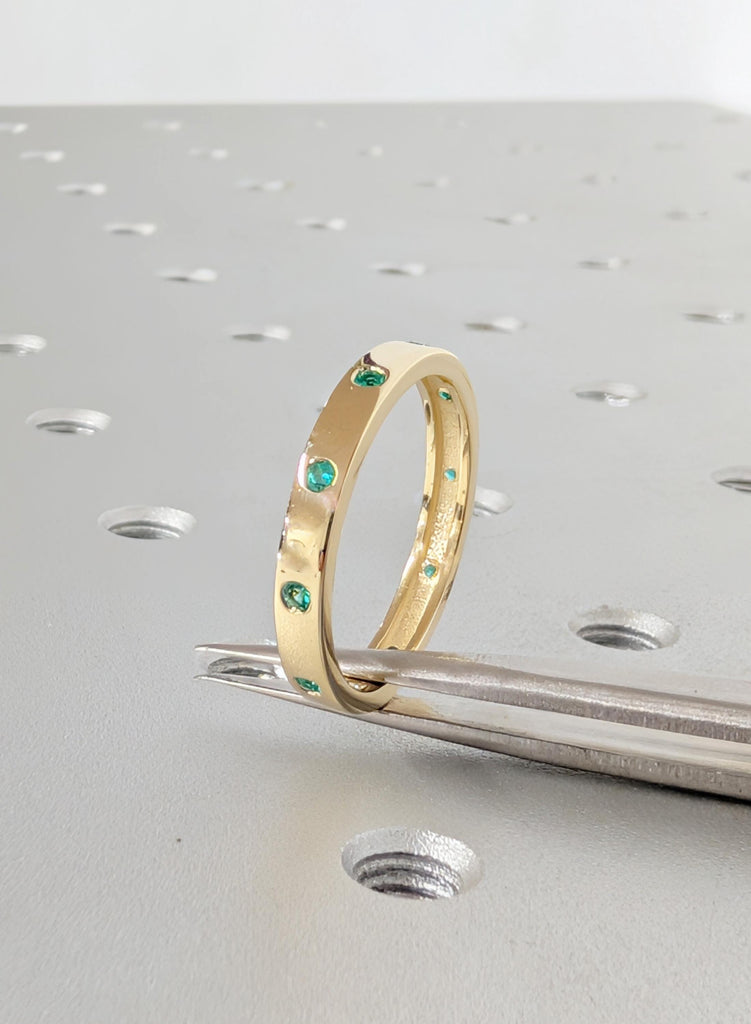 Emerald Wedding Ring, 14K Yellow Gold Matching Engagement Ring, Green Emerald Gold Wedding Band, Ring Stacks, Minimalist Ring, Everyday Ring image #5