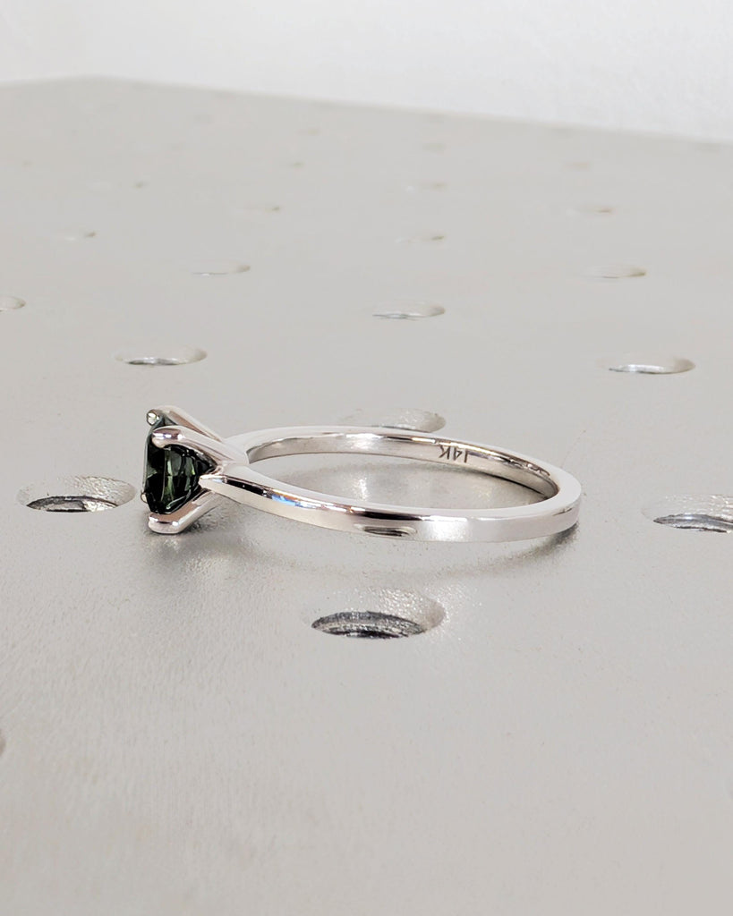14K White Gold Peacock Sapphire Ring, Teal Sapphire Wedding Ring, Solitaire Green Sapphire, Anniversary Bridal Ring, Virgo Birthstone Ring image #5