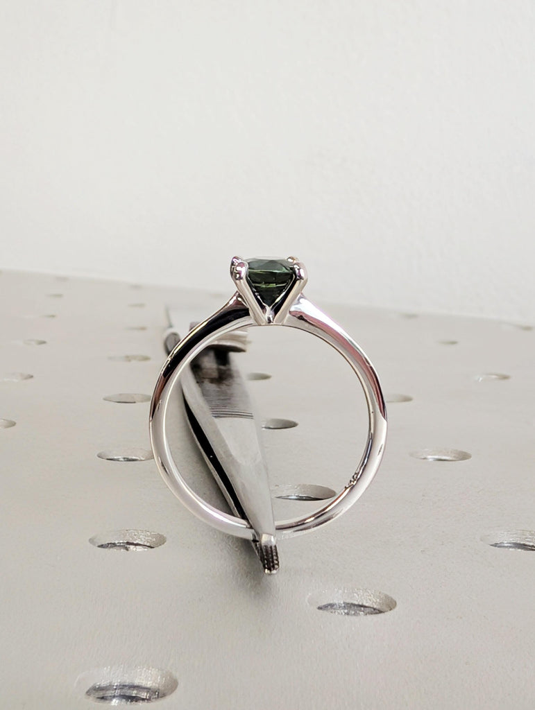14K White Gold Peacock Sapphire Ring, Teal Sapphire Wedding Ring, Solitaire Green Sapphire, Anniversary Bridal Ring, Virgo Birthstone Ring image #7