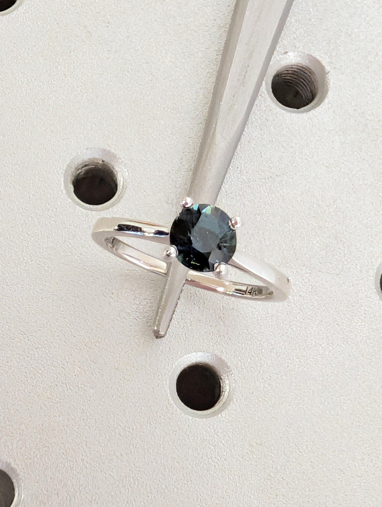 14K White Gold Peacock Sapphire Ring, Teal Sapphire Wedding Ring, Solitaire Green Sapphire, Anniversary Bridal Ring, Virgo Birthstone Ring image #4